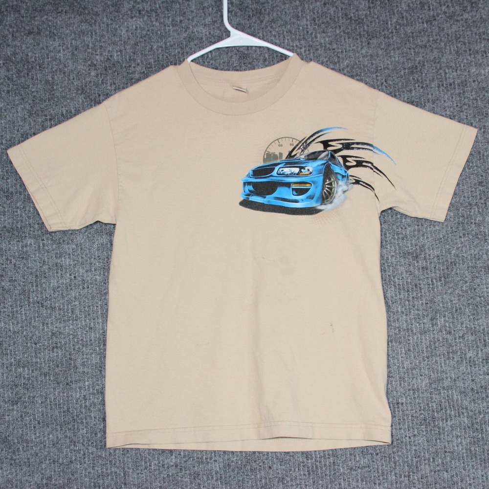 Vintage Boys Blue Car Graphic T-Shirt Youth Size L‎ (14-16) Cotton Blend
